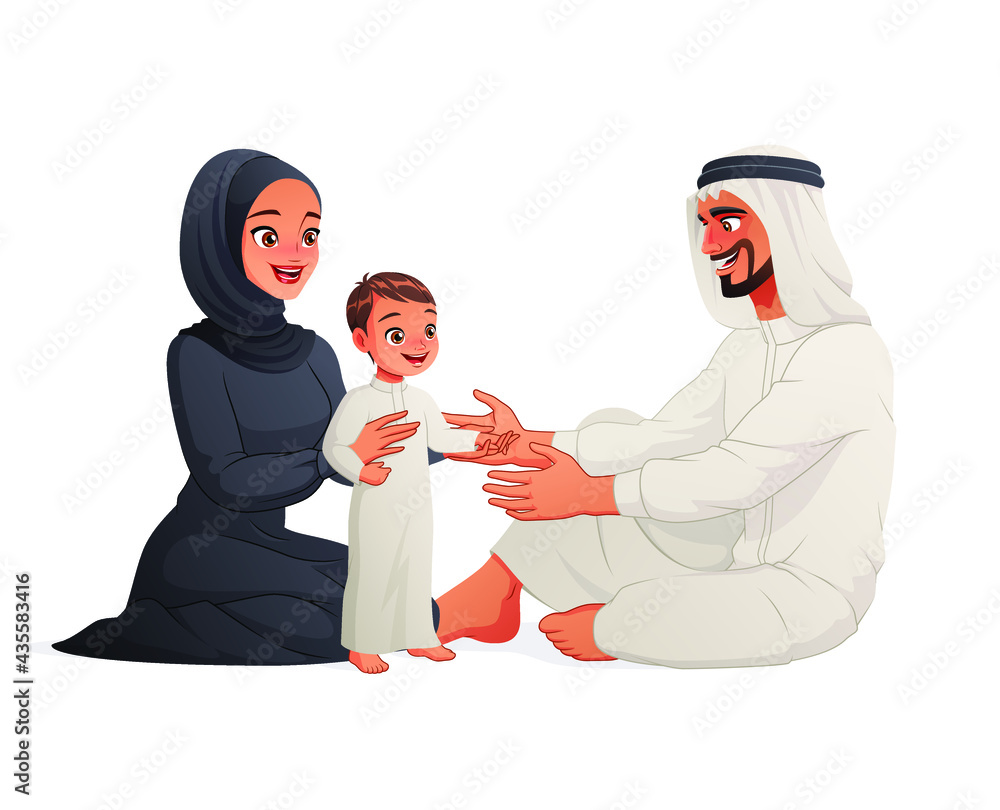 Happy African American family. Cartoon vector illustration. Stock