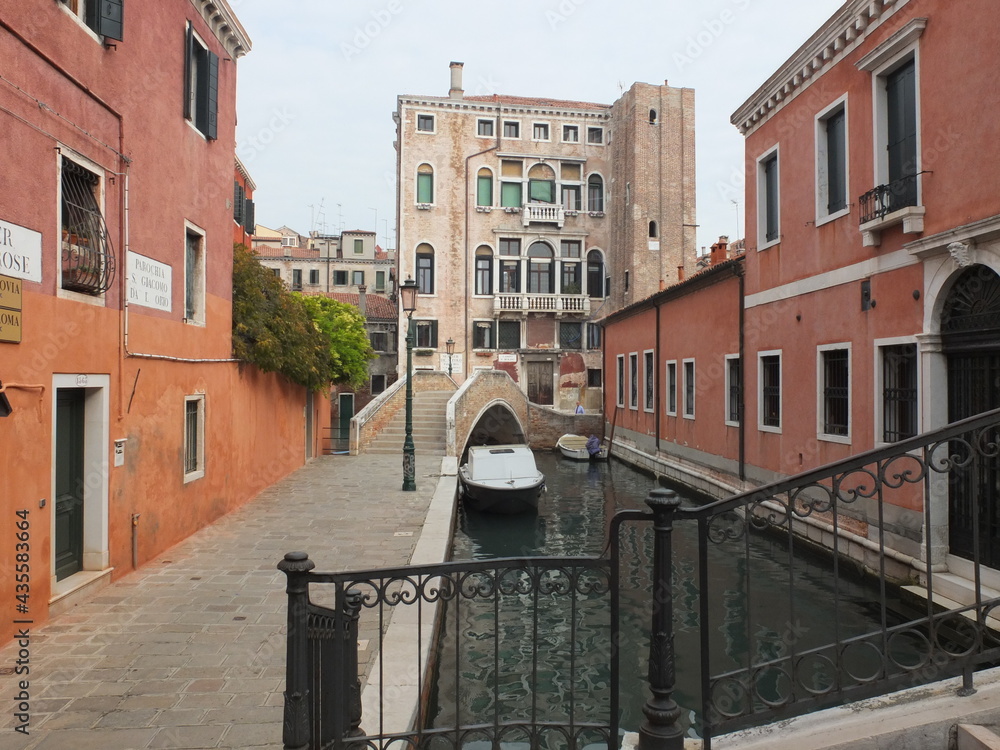 Venice Canal with Bridges and Boats in Italy