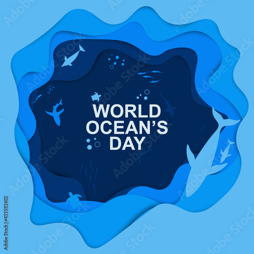 World ocean's day banner background with paper cut style. vector illustration.