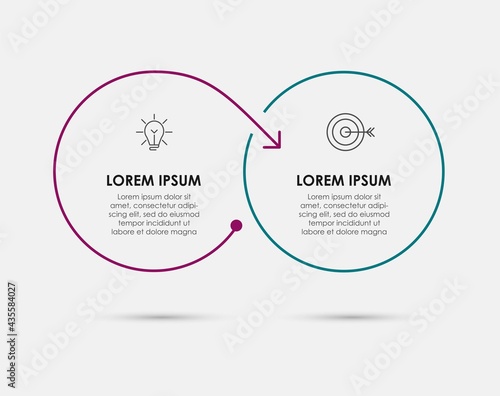 Infographics thin line design business template with 2 options or steps, Can be used for process diagram, presentations, workflow layout, banner, flow chart, info graph