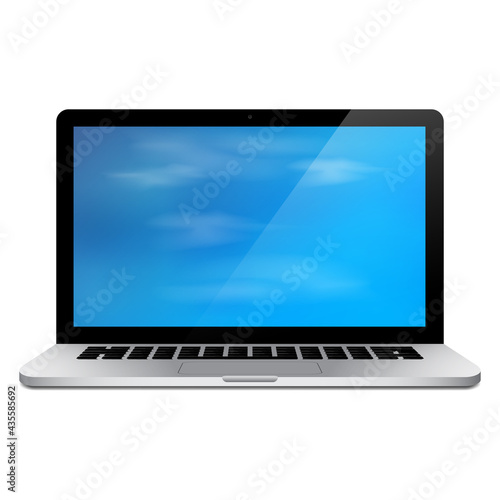 Realistic 3d laptop notebook icon with blue sky wallpaper 
Eps 10 stock vector illustration 