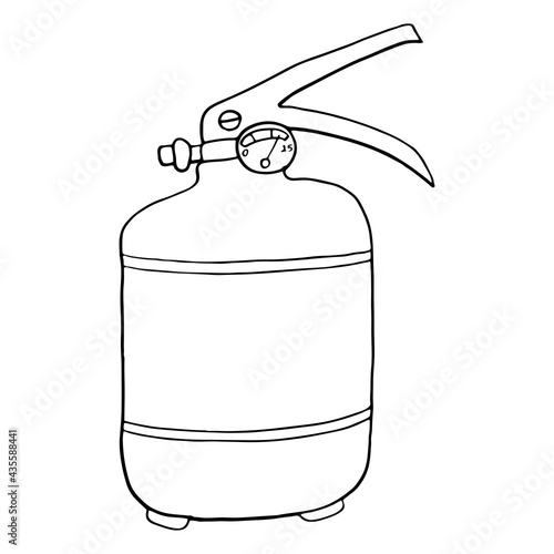 Hand-drawn fire extinguisher.Vector illustration isolated on white background.