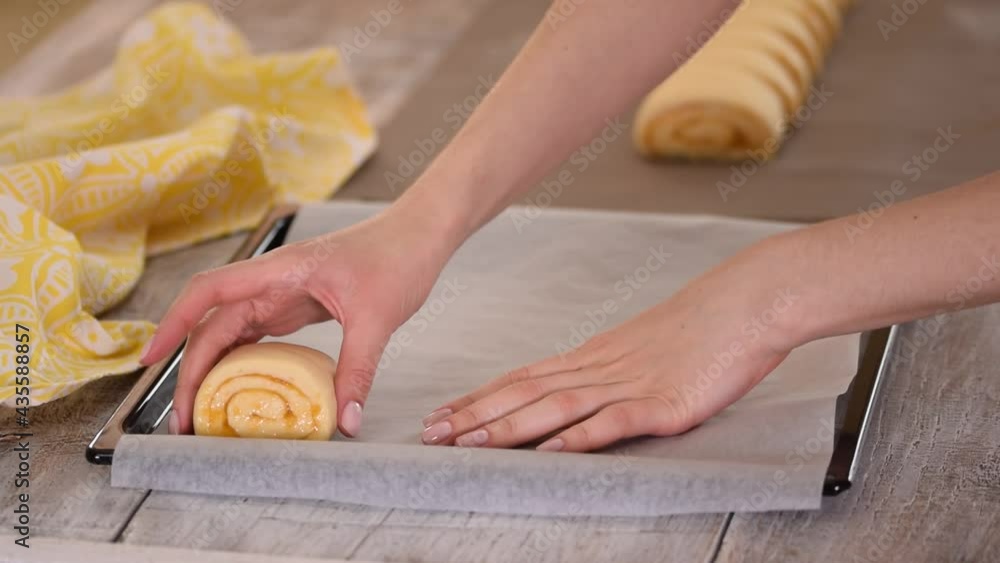 Making yeast sweet buns with apricot jam. Making yeast sweet buns with apricot jam.