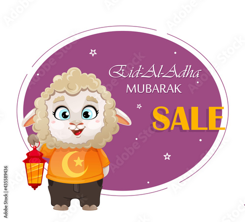 Eid al-Adha Mubarak. Funny cartoon character ram