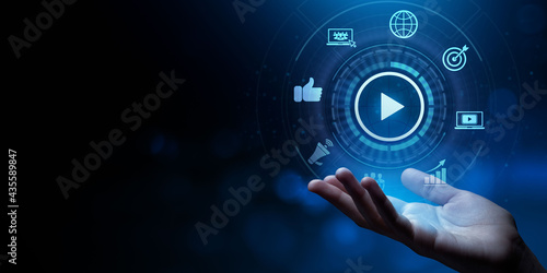 Video marketing internet advertising business technology concept.