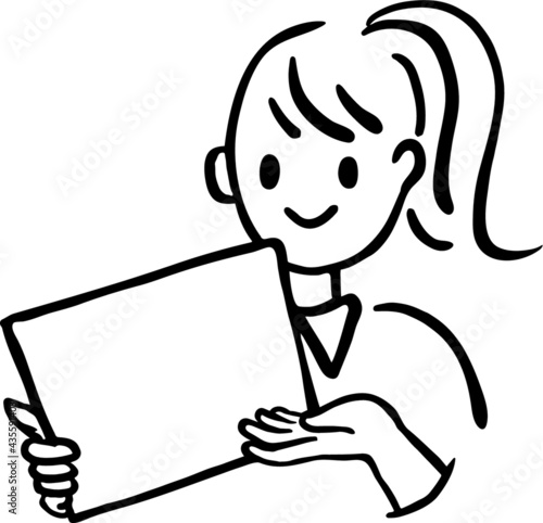 ベクター素材　紙を持つ女性の手描きイラスト