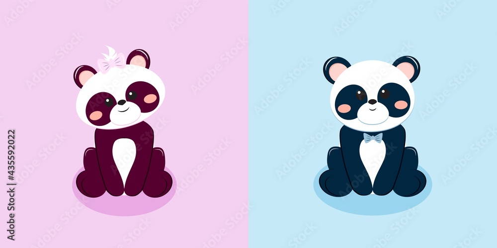 Panda bear baby boy and girl greeting card
