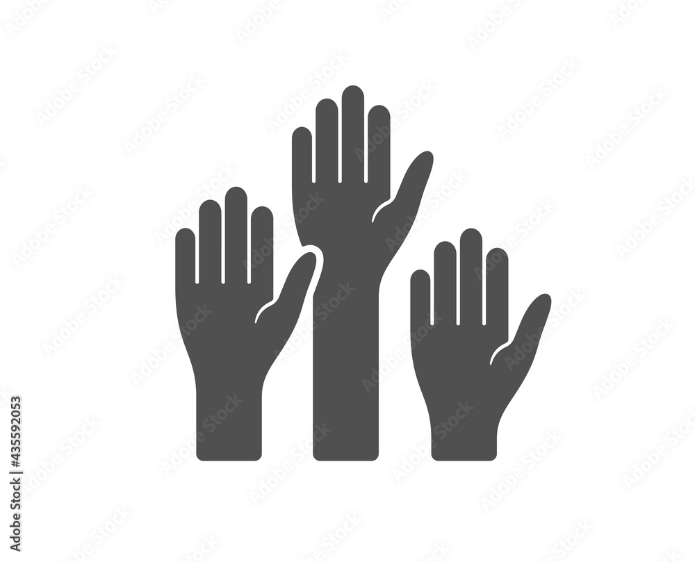 Voting hands simple icon. People vote by hand sign. Public election symbol. Classic flat style. Quality design element. Simple voting hands icon. Vector