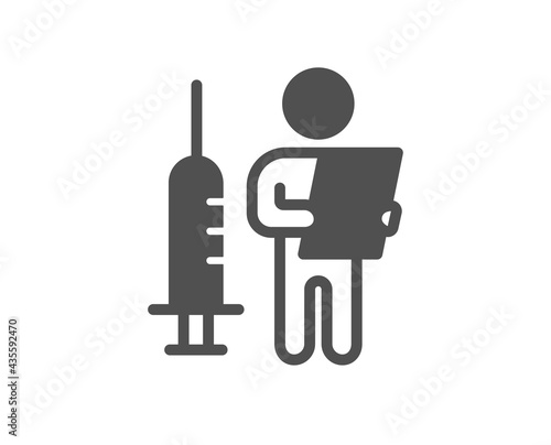 Vaccination announcement simple icon. People vaccine syringe sign. Injection jab symbol. Classic flat style. Quality design element. Simple vaccination announcement icon. Vector