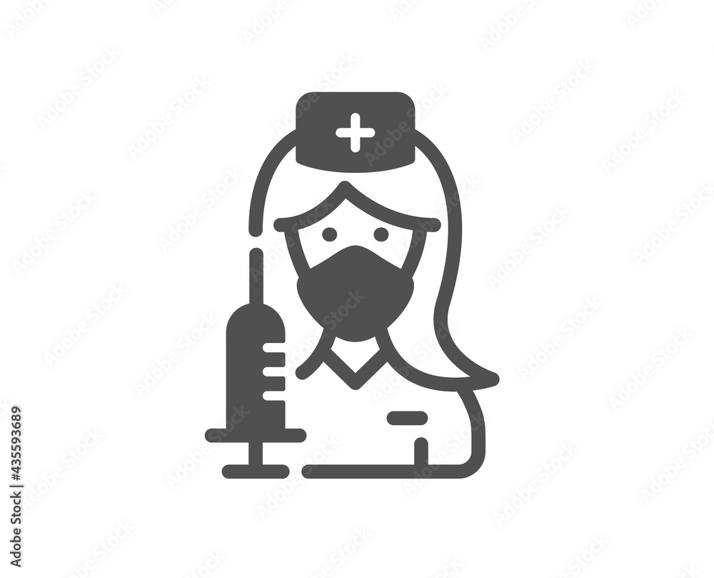 Vaccination simple icon. Nurse with syringe sign. People vaccine symbol. Classic flat style. Quality design element. Simple vaccination icon. Vector