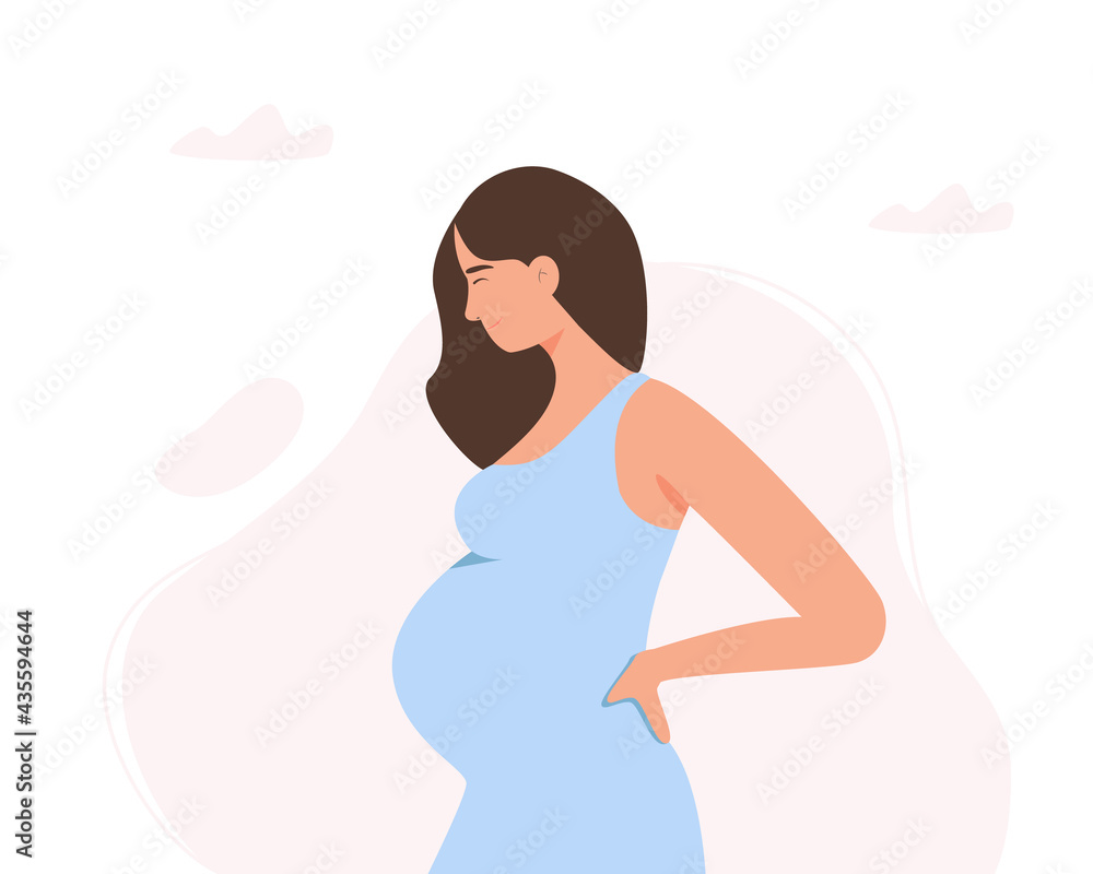 Happy pregnant woman concept, healthcare, maternity, pregnancy. Vector illustration in cartoon flat style.