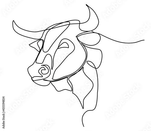 Bull Head Continuous one line drawing.  Bull drawing in modern minimalist style. Vector  illustration.