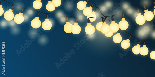 String lights illustration on a night background - Festive celebration, party, birthday design