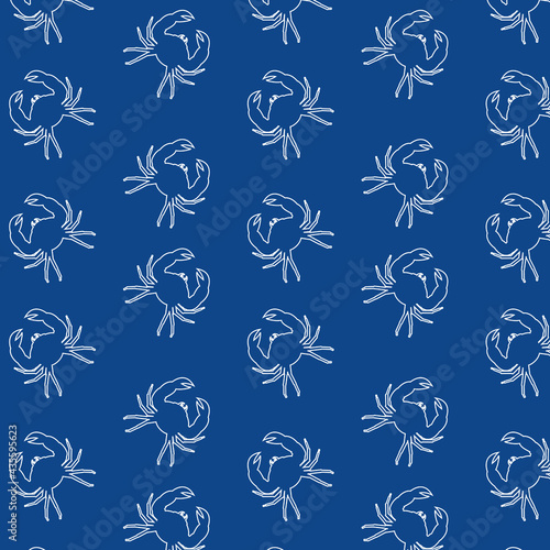 marine vector pattern with crab silhouettes on a dark blue background