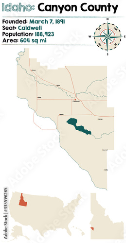 Large and detailed map of Canyon county in Idaho, USA.