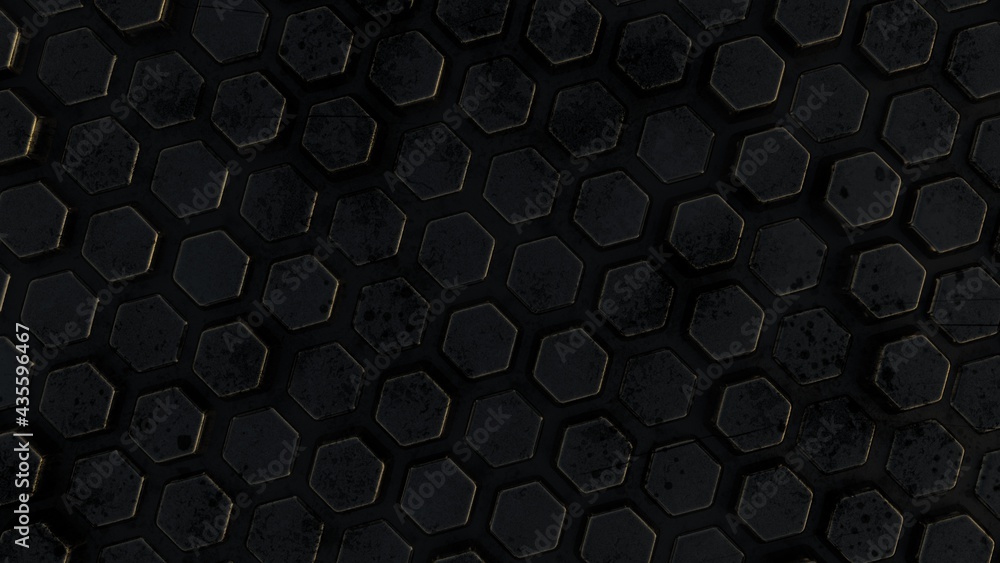 Abstract 3d background from metal hexagons with slight rust and relief ...