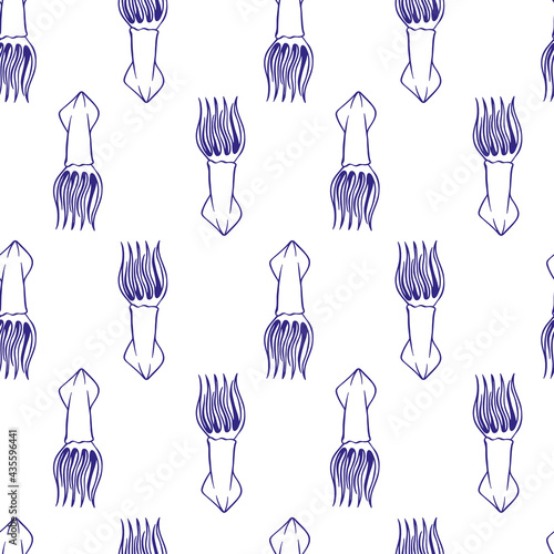 Seamless pattern with hand drawn squid.