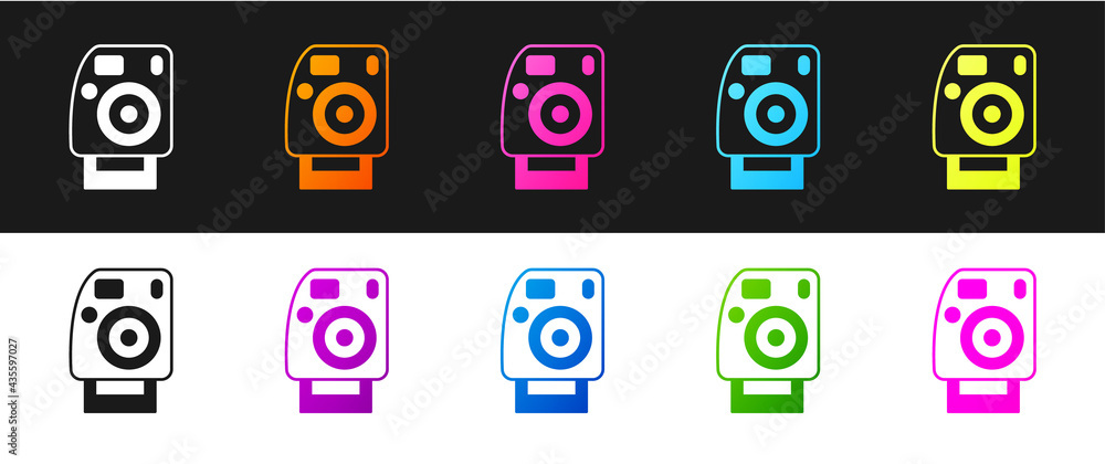 Set Photo camera icon isolated on black and white background. Foto camera. Digital photography. Vector Set Photo camera icon isolated on black and white background. Foto camera. Digital photography. Vector