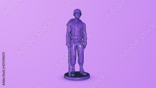 Miniature toy soldiers on a purple background. 3d render.