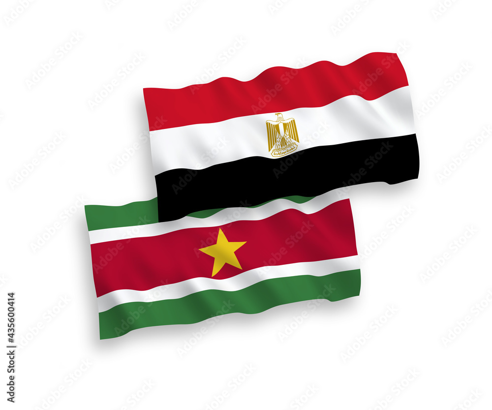 Flags of Republic of Suriname and Egypt on a white background Flags of Republic of Suriname and Egypt on a white background