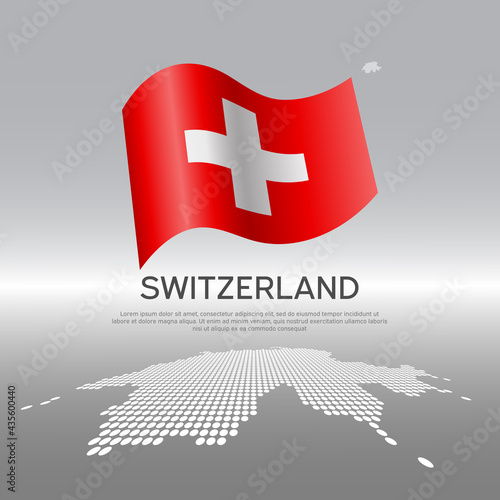 Switzerland flag, mosaic map on light background. Vector banner design, switzerland national poster. Cover for business booklet. Wavy swiss flag. State patriotic, flyer, brochure