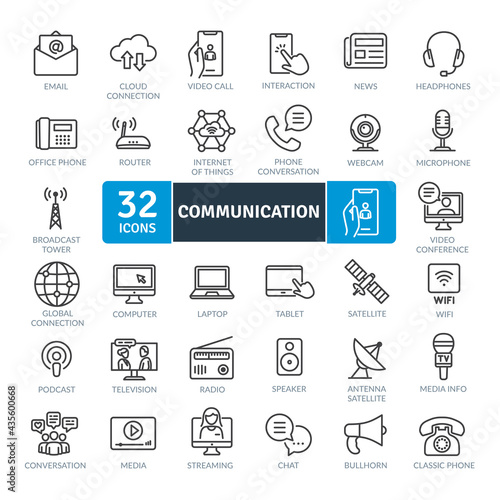 Communication Icons Pack. Thin line icons set. Flat icon collection set. Simple vector icons