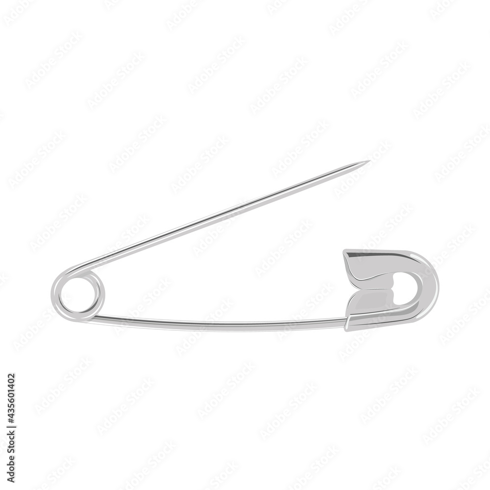 Open metal safety pin. An unbuttoned silver pin. Realistic vector illustration isolated on white background. Open metal safety pin. An unbuttoned silver pin. Realistic vector illustration isolated on white background.