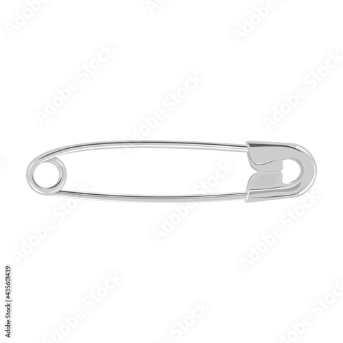Closed metal safety pin. A silver-colored buttoned pin. Realistic vector illustration isolated on white background.