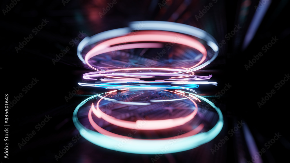 3d render, glowing lines, reflection, abstract background