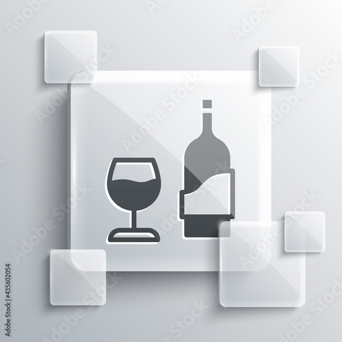 Grey Wine bottle with glass icon isolated on grey background. Square glass panels. Vector