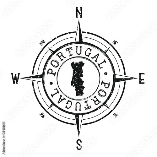 Portugal Stamp Map Compass Adventure. Illustration Travel Country Symbol. Seal Expedition Wind Rose Icon.