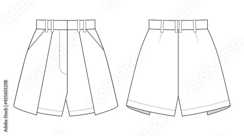 Fashion technical drawing of shorts.
