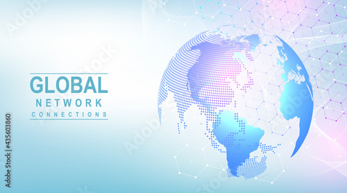 Business global network connection. World map point and line composition concept of global business. Global internet technology. Big data visualization. Vector illustration.