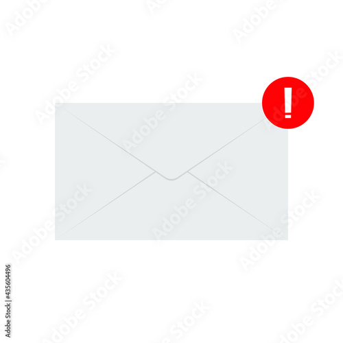 White envelope with  exclamation  notification mark, vector illustration
