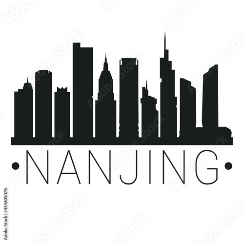 Nanjing, Jiangsu, China City Skyline. Silhouette Illustration Clip Art. Travel Design Vector Landmark Famous Monuments.