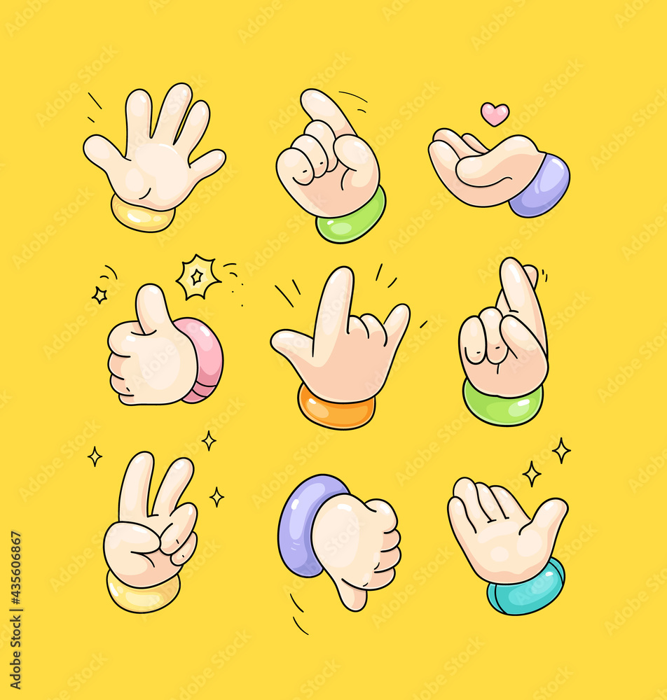 Fototapeta premium Cartoon hands gestures set. Vector color illustration 