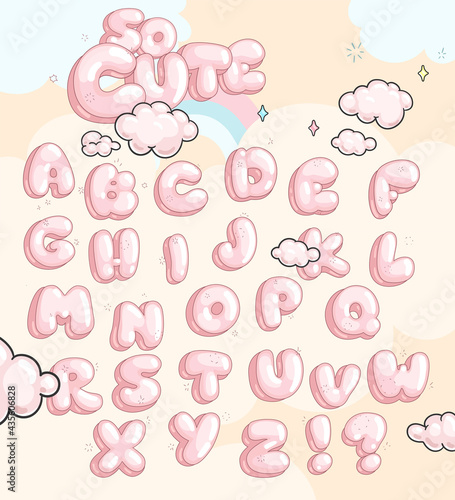 Bubble pink font set. Kids letters illustration