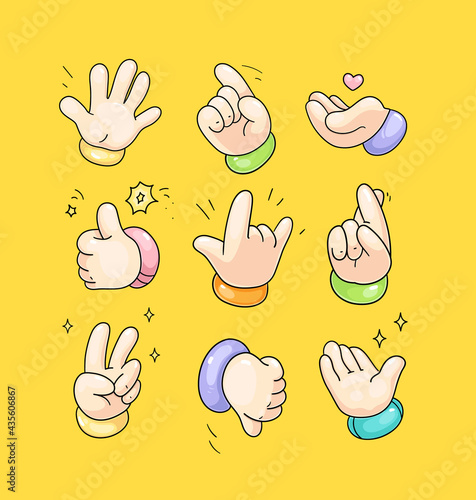 Cartoon hands gestures set. Vector color illustration 