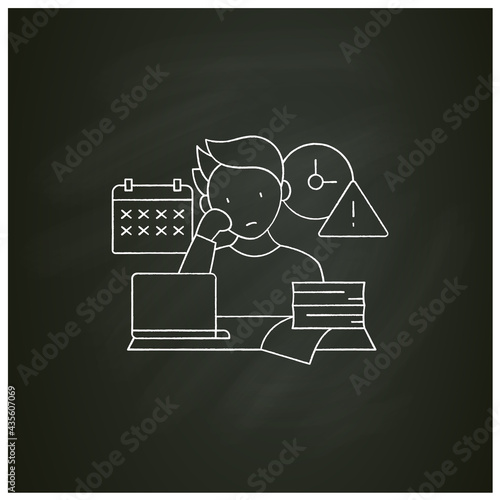 Delaying deadlines chalk icon.Schedule gets out. Task execution delay.Postpone unpleasant tasks for later. Procrastination concept. Isolated vector illustration on chalkboard