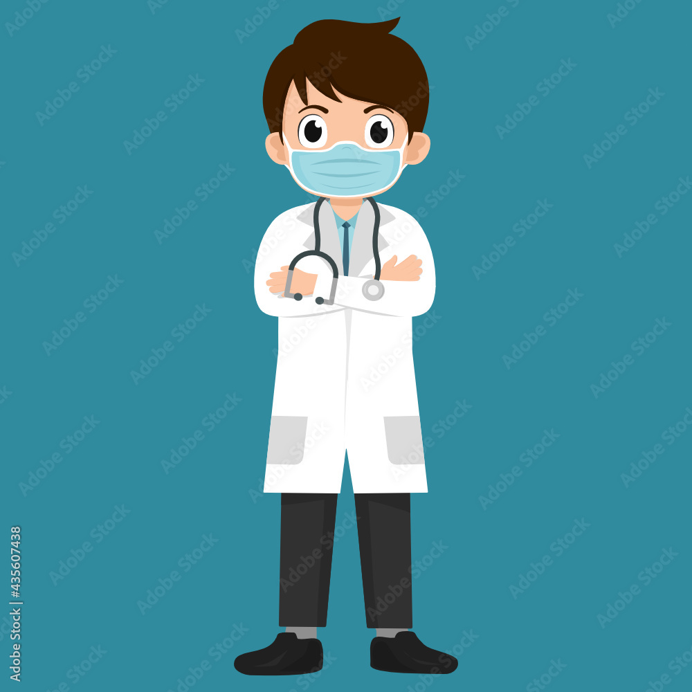Cute doctor character vector on blue background Cute doctor character vector on blue background