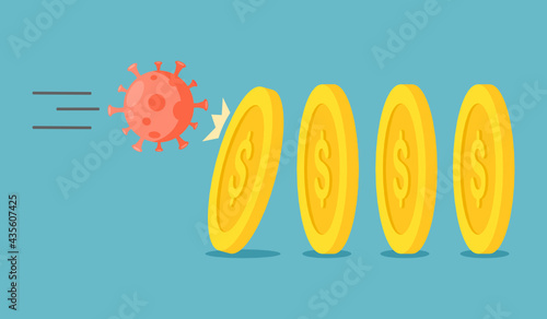 Domino effect on financial crisis and economic recession from Coronavirus crisis. business and company bankrupt with covid-19. Vector illustration.