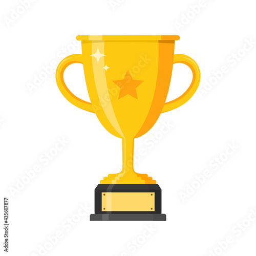 Trophy flat icon. shiny golden cup. Winner prize. 1st competition winner. concept gold cup design vector illustration. 