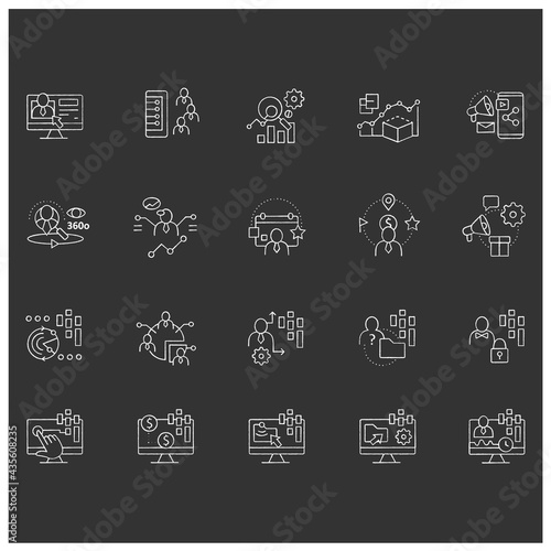 Customer data platform chalk icons set. Consists of real-time data, behavioral, marketing companies etc. Customer data concepts. Isolated vector illustrations on chalkboard