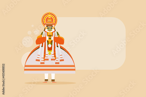Kathakali artist greets with a traditional gesture with copy space