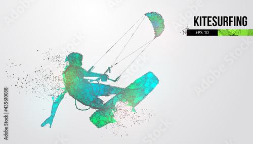 Kiteboarding, hydrofoil. Silhouette of a kitesurfer. Freeride competition. Vector illustration. Thanks for watching