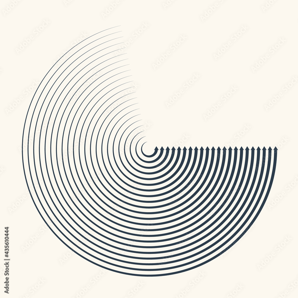Dynamic arrows in circle. Black and white geometry shape.