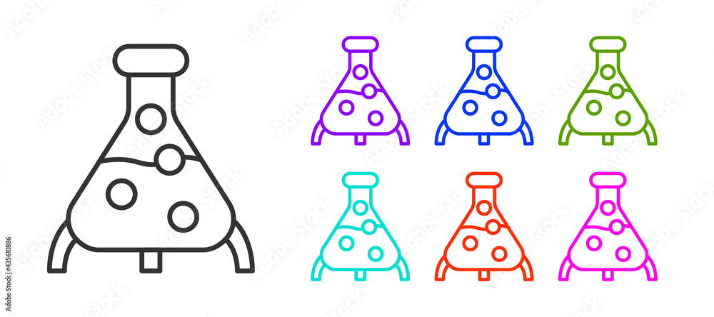 Black line Test tube and flask chemical laboratory test icon isolated on white background. Laboratory glassware sign. Set icons colorful. Vector Black line Test tube and flask chemical laboratory test icon isolated on white background. Laboratory glassware sign. Set icons colorful. Vector