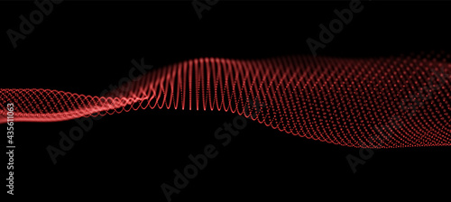 Abstract red particle background. Flow wave with dot landscape. Digital data structure. Future mesh or sound grid. Pattern point visualization. Technology vector illustration.