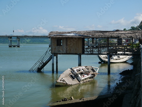 Ship after strom in Bahia de Caraquez, Ecuador Pacific Ocean photo