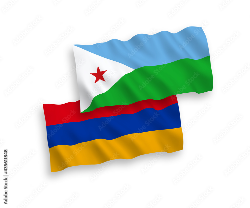 Fototapeta premium Flags of Republic of Djibouti and Armenia on a white background